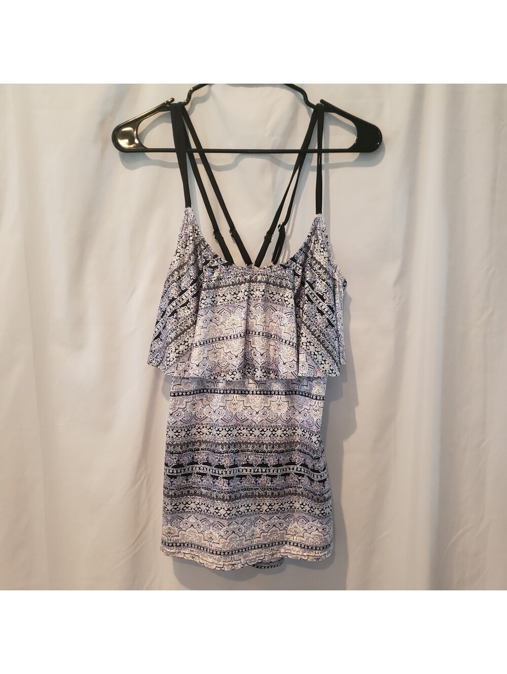Ambrielle Curve 2X Tankini Swim Top Paisley Strappy Back Flyaway Plus Size